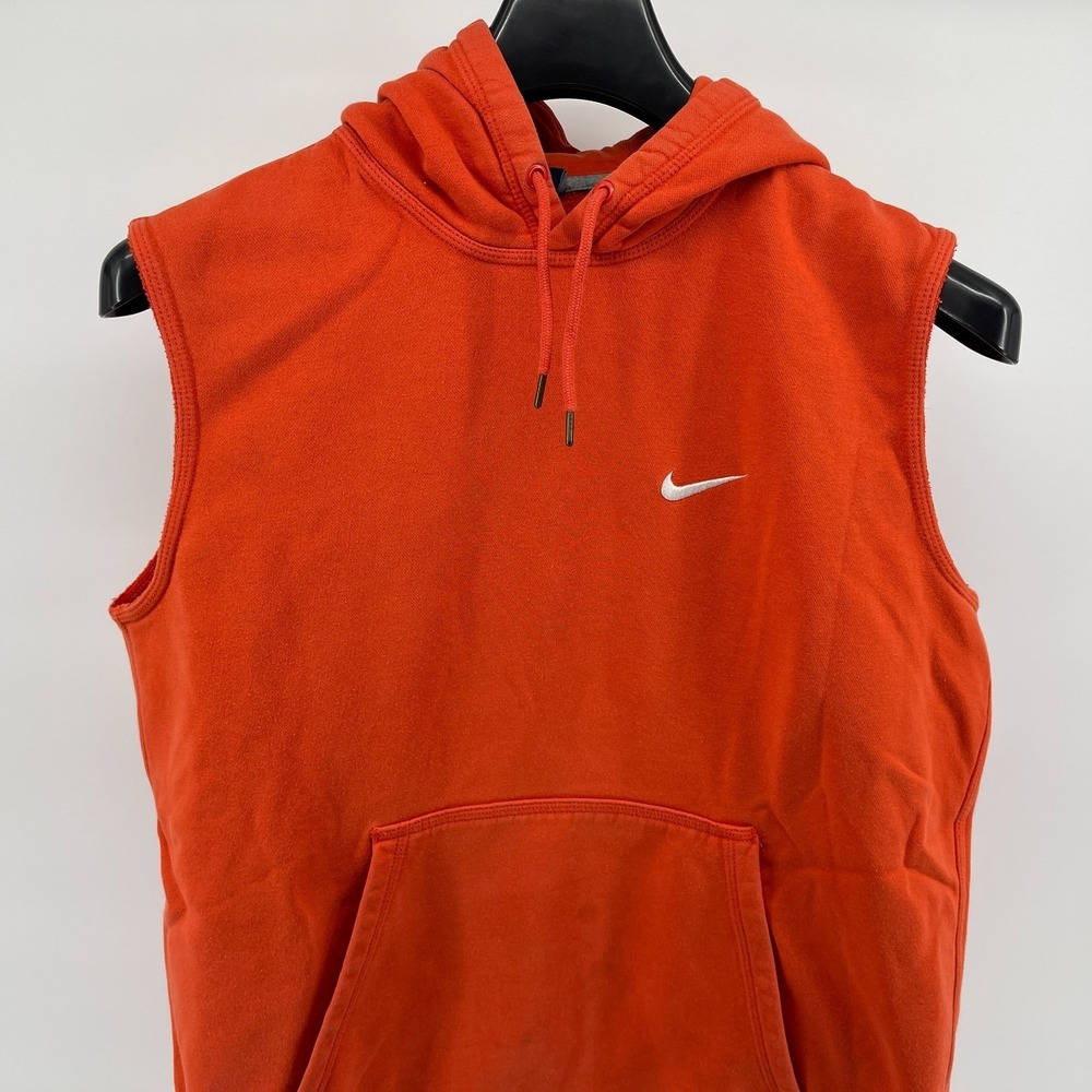 Y2K Nike Sleeveless Hoodie Pullover Medium Orange Gym Training Kangaroo Pocket